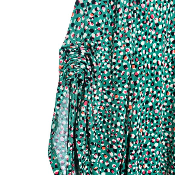 Torrid Wrap Dress NWT Size 5X Green Knit Pebble Print Puff Sleeve Ruffle Hem - Picture 8 of 16